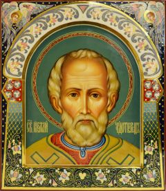 Рукописная икона Николай Чудотворец оплечный №176 (Размер 27х31 см)