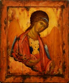 Рукописная икона Архангел Михаил (Рублев) №58 (Размер 17х21 см)