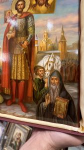 Рукописная икона Александр Невский масло №4 (Размер 27х31 см)