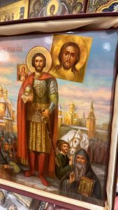 Рукописная икона Александр Невский масло №4 (Размер 27х31 см)