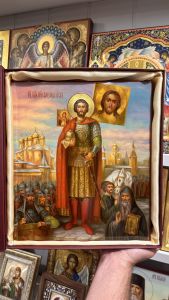 Рукописная икона Александр Невский масло №4 (Размер 27х31 см)