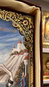 Рукописная икона Чудо Георгия о змие №71 (Размер 27х31 см)