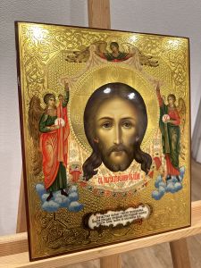 Рукописная икона Спас Нерукотворный с Ангелами 34 (Размер 30*36 см)
