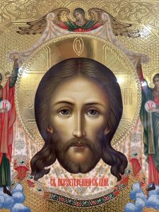 Рукописная икона Спас Нерукотворный с Ангелами 34 (Размер 30*36 см)