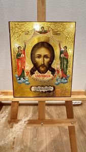 Рукописная икона Спас Нерукотворный с Ангелами 34 (Размер 30*36 см)