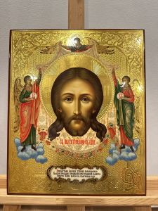 Рукописная икона Спас Нерукотворный с Ангелами 34 (Размер 30*36 см)