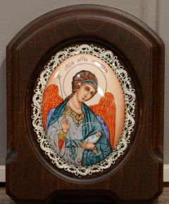 Икона из финифти Ангел Хранитель с Душой №152 (Размер 11х14 см)