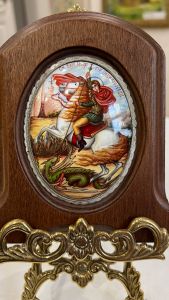 Икона из финифти Чудо Георгия о змие 3 (Размер 11*14 см)