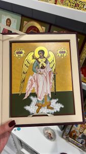 Рукописная икона Ангел Хранитель со Спасителем №153 (Размер 17х21 см)