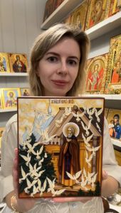 Рукописная икона Сергий Радонежский Чудо о птицах 3 