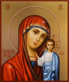 Рукописная икона Казанская на лунном золоте №164 (Размер 17х21 см)