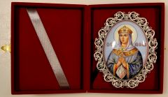 Икона из финифти Ольга с фианитами №32 (Размер 9*10.5 см)