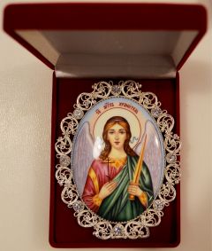 Икона из финифти Ангел Хранитель с фианитами (Размер 9*10.5 см)