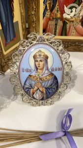 Икона из финифти Ольга с фианитами №32 (Размер 9*10.5 см)