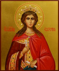 Рукописная икона Екатерина великомученица с жемчугом №25 (Размер 17х21 см)