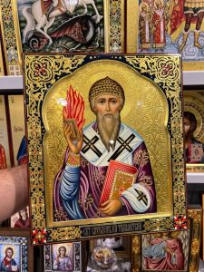 Рукописная икона Спиридон Тримифунтский №49 (Размер 27х31 см)