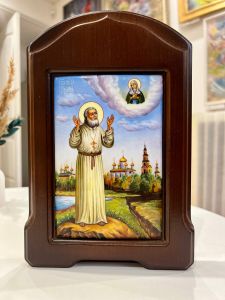 Рукописная икона из финифти Серафим Саровский №19 (Размер 16х24 см)