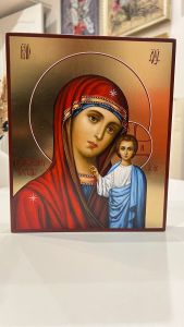 Рукописная икона Казанская на лунном золоте №164 (Размер 17х21 см)