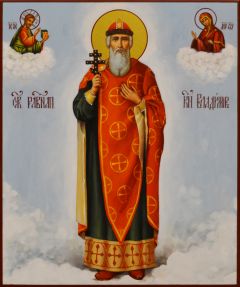 Рукописная икона Владимир равноапостольный №43 (Размер 17х21 см)
