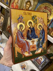 Рукописная икона Святая Троица №26 (Размер 17х21 см)
