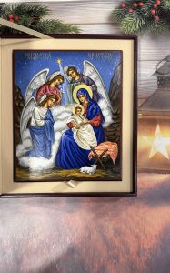 Рукописная икона Рождество Христово №25 (Размер 17х21 см)
