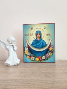 Рукописная икона Покров Пресвятой Богородицы масло №31