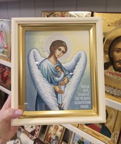 Рукописная икона Ангел с Душой, нимб серебро №130 