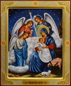 Рукописная икона Рождество Христово 9 (Размер 21*25 см)