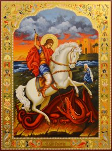 Рукописная икона Чудо Георгия о змии №10 