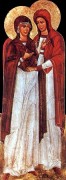 Рукописная икона Богоматерь и Мария Магдалина