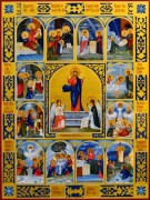 Рукописная икона Воскресение Христово и 12 Великих Праздников 3