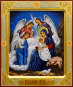 Рукописная икона Рождество Христово 9 (Размер 21*25 см)