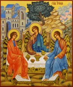 Рукописная икона Святая Троица 39 (Размер 17*21 см)