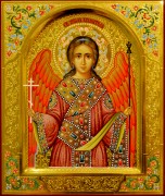 Рукописная икона Ангел Хранитель с резьбой 142 (Размер 21*25 см)