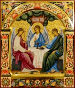 Рукописная икона Святая Троица с резьбой 30 (Размер 30х36 см)