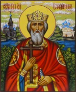 Рукописная икона князь Владимир живопись