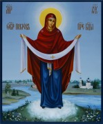 Рукописная икона Покров Богородицы 4