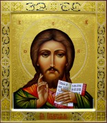 Рукописная икона Спас Вседержитель с резьбой 15