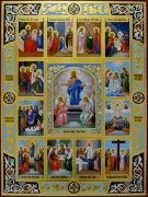 Рукописная икона Воскресение Христово и 12 Праздников