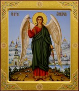 Рукописная икона Ангел Хранитель с резьбой 34 (Размер 27*31 см)